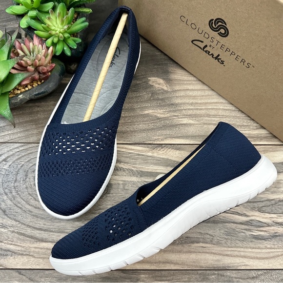 Clarks Shoes - NIB Clarks Cloudsteppers 8W WIDE Adella Moon Knit Slip On Shoes Loafers Flats